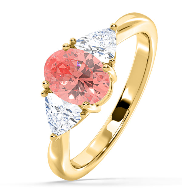 Dalia Pink Lab Diamond Oval with Trillions 1.70ct Ring in 18K Yellow Gold - Elara Collection