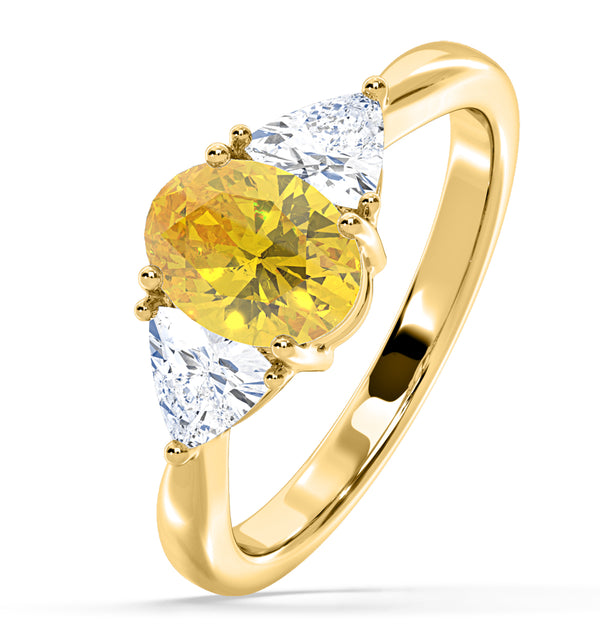 Dalia Yellow Lab Diamond Oval with Trillions 1.70ct Ring in 18K Yellow Gold - Elara Collection