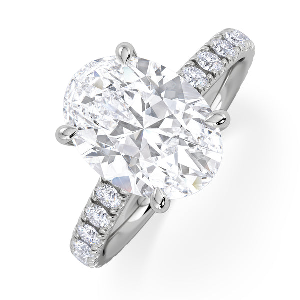 Amora Oval 3.00ct Hidden Halo Lab Diamond Engagement Ring With Side Stones Set in 18K White Gold