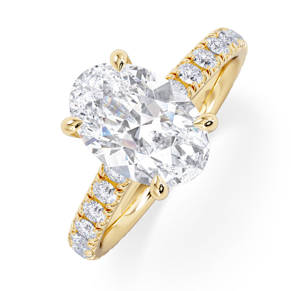 Amora Oval 2.00ct Hidden Halo Lab Diamond Engagement Ring With Side Stones Set in 18K Gold