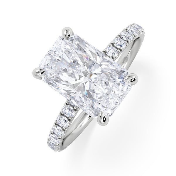 Amora Radiant 3.00ct Hidden Halo Lab Diamond Engagement Ring With Side Stones Set in Platinum