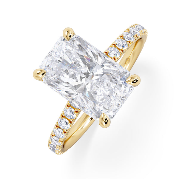 Amora Radiant 3.00ct Hidden Halo Lab Diamond Engagement Ring With Side Stones Set in 18K Gold