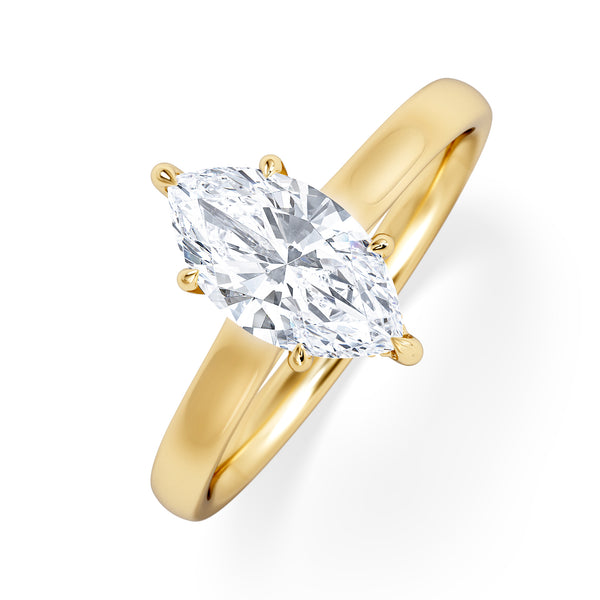 Amora Marquise 1.07ct Hidden Halo Engagement Ring F/VS Set in 18K Gold