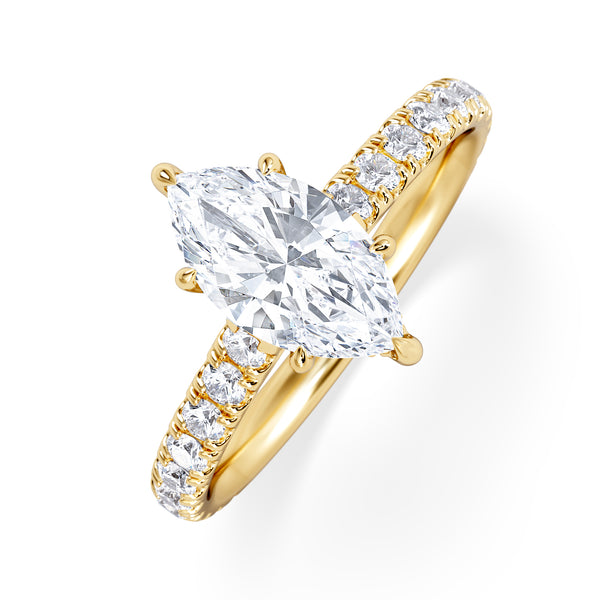 Amora Marquise 1.47ct Hidden Halo Engagement Ring With Side Stones Set in 18K Gold