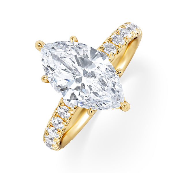 Amora Marquise 2.55ct Hidden Halo Lab Diamond Engagement Ring With Side Stones Set in 18K Gold