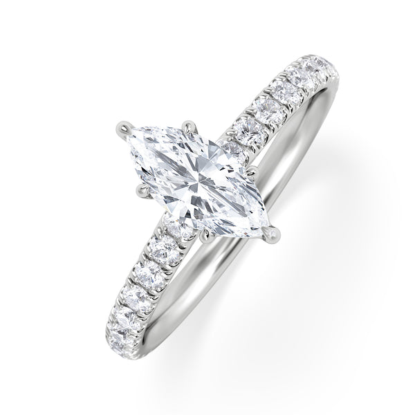 Amora Marquise 0.97ct Hidden Halo Lab Diamond Engagement Ring with Side Stones Set in 18K White Gold