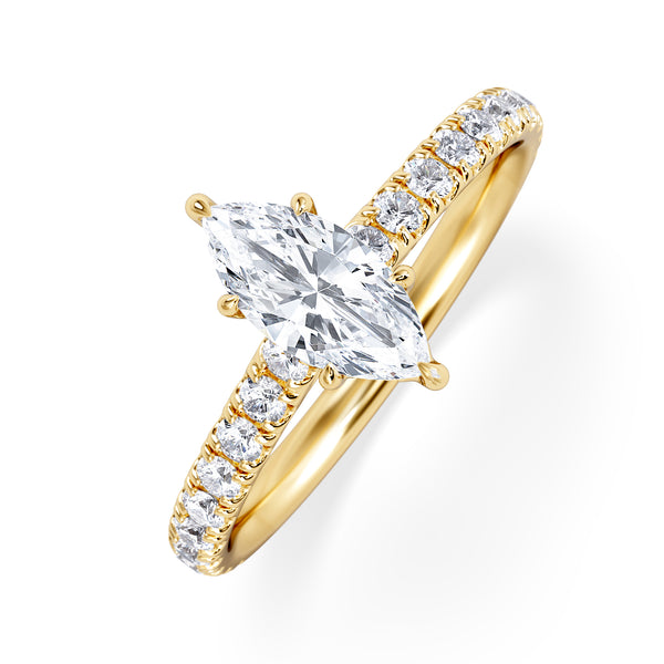 Amora Marquise 0.97ct Hidden Halo Diamond Engagement Ring With Side Stones Set in 18K Gold