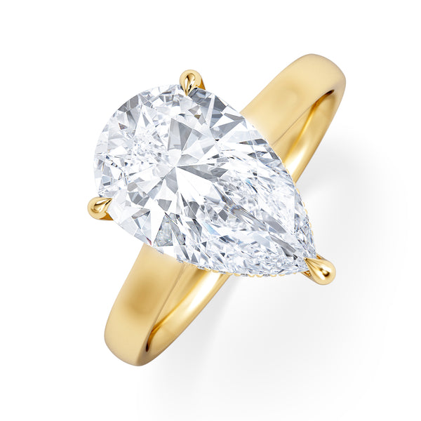 Amora Pear 3.11ct Hidden Halo Lab Diamond Engagement Ring G/VS Set in 18K Gold