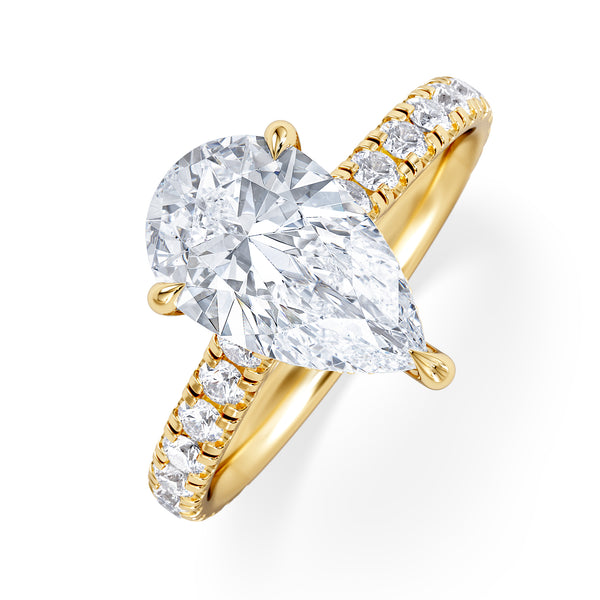 Amora Pear 2.55ct Hidden Halo Lab Diamond Engagement Ring With Side Stones Set in 18K Gold