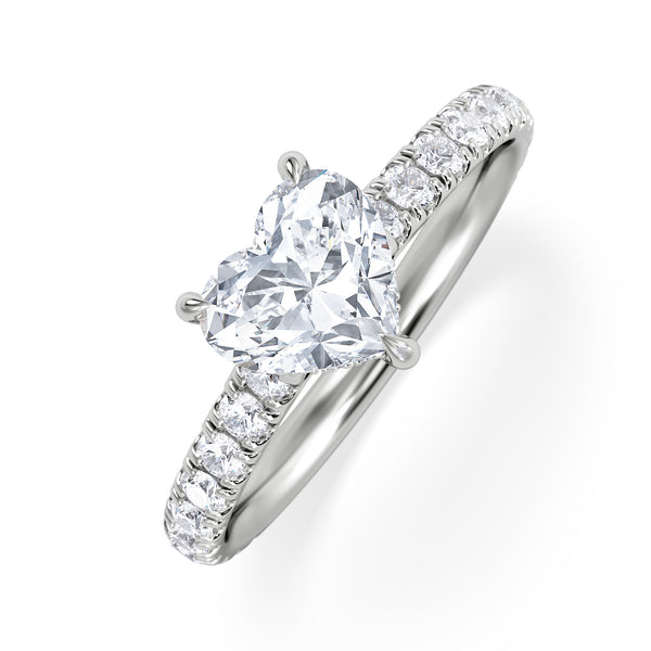 Amora Heart 1.47ct Hidden Halo Diamond Engagement Ring With Side Stones Set in 18K White Gold