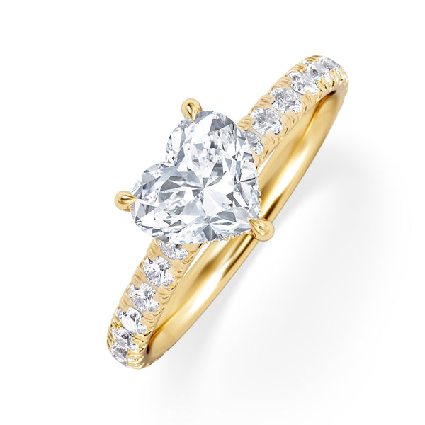 Amora Heart 1.47ct Hidden Halo Diamond Engagement Ring With Side Stones Set in 18K Gold