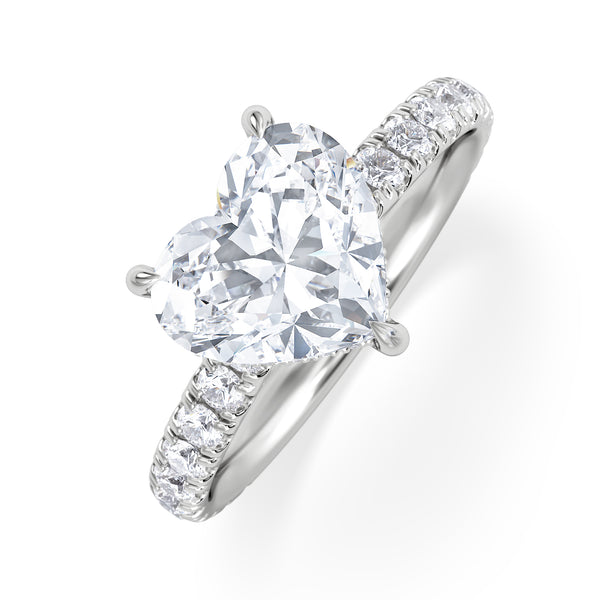 Amora Heart 2.55ct Hidden Halo Lab Diamond Engagement Ring With Side Stones Set in 18K White Gold