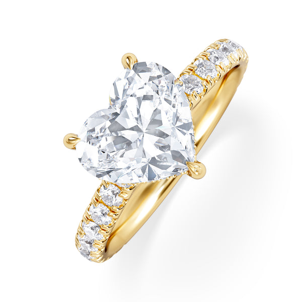 Amora Heart 2.55ct Hidden Halo Lab Diamond Engagement Ring With Side Stones Set in 18K Gold