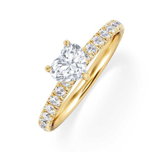 Amora Heart 0.97ct Hidden Halo Lab Diamond Engagement Ring With Side Stones Set in 18K Gold