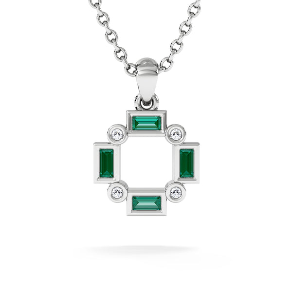 Forme 0.48ct Baguette Cut Lab Emerald Pendant Necklace in Sterling Silver