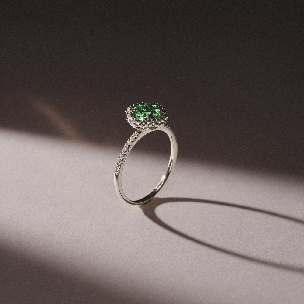 Alegria 0.75ct Lab Emerald Halo Ring in Sterling Silver