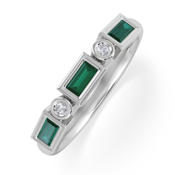 Forme 0.37ct Baguette Cut Lab Emerald 5 Stone Ring in Sterling Silver
