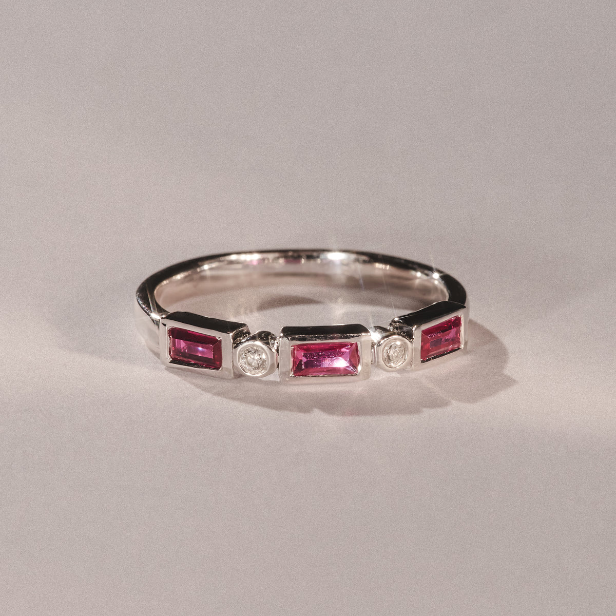 Forme 0.37ct Baguette Cut Lab Ruby 5 Stone Ring in Sterling Silver