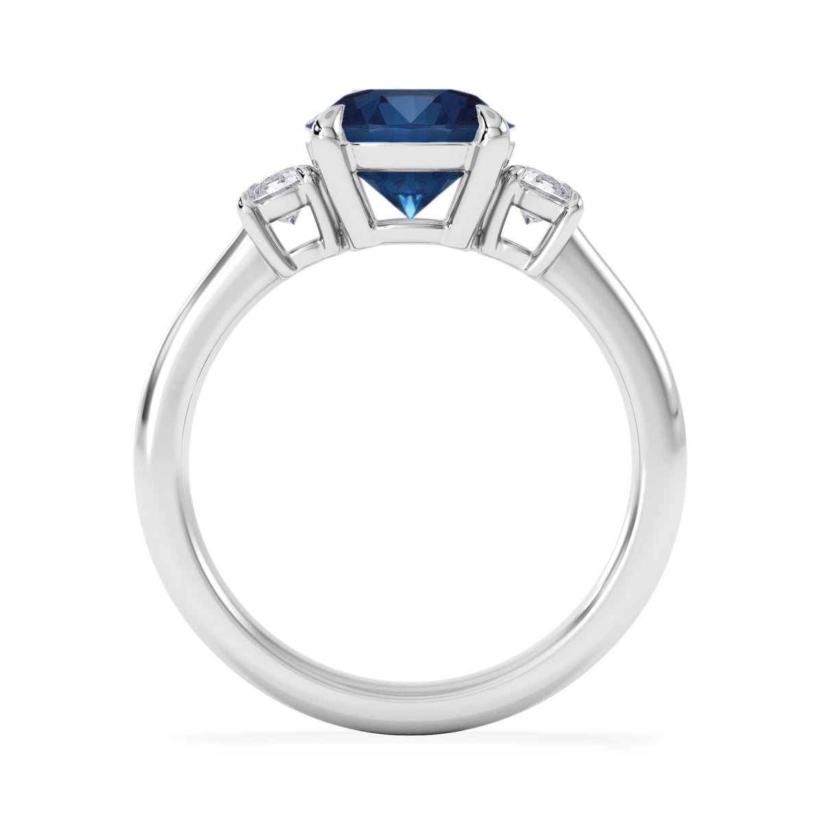 Solene 2.00ct Round Cut Lab Sapphire and Lab Diamond 3 Stone Engagement Ring in 18K White Gold