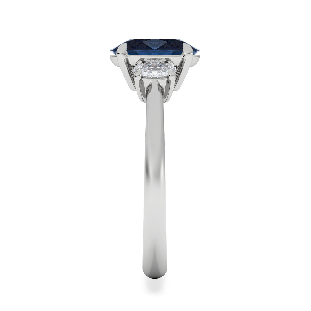 Solene 2.00ct Oval Cut Lab Sapphire and Lab Diamond 3 Stone Engament Ring in 18K White Gold