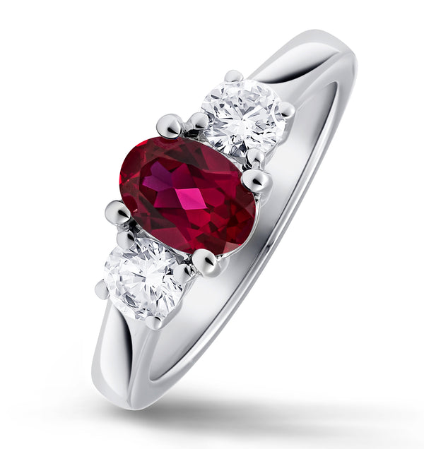 Lab Ruby 0.50CT and Lab Diamonds and 1.15CT Ring 18K White Gold