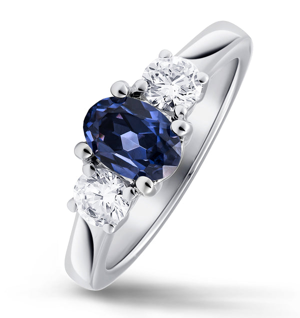 Lab Tanzanite 7 x 5mm and Lab Diamonds 18K White Gold Ring