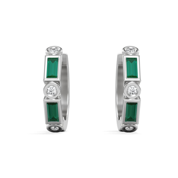 Forme 0.52ct Baguette Cut Lab Emerald Huggie Earrings in Sterling Silver