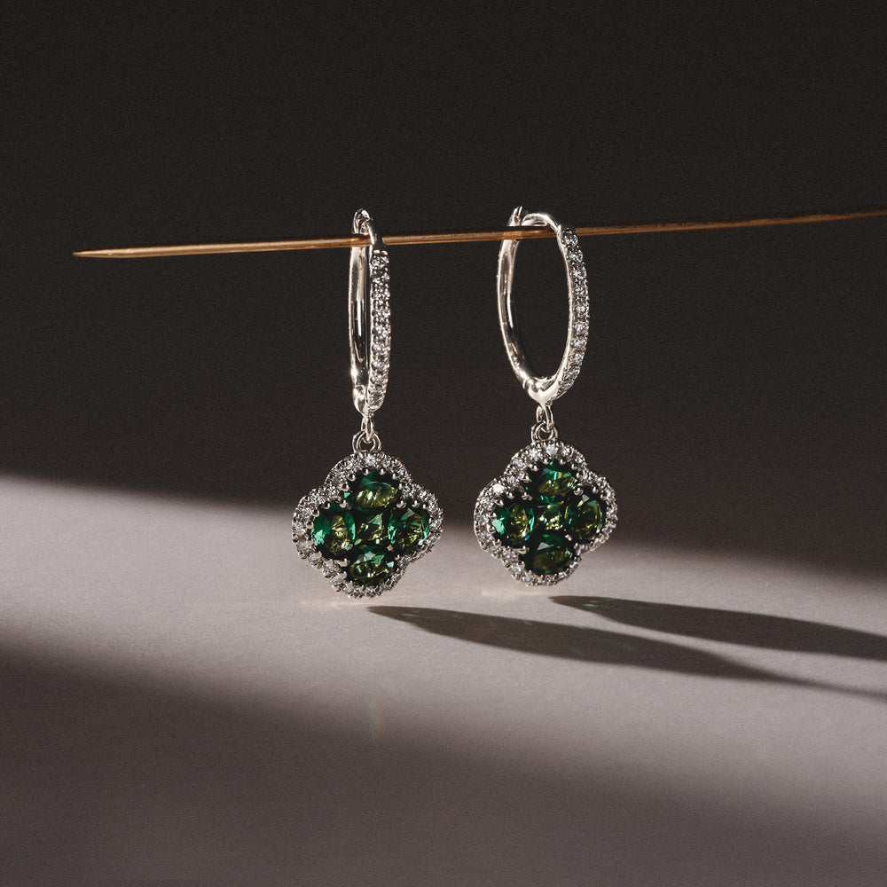 Alegria 1.50ct Lab Emerald Halo Earrings in Sterling Silver