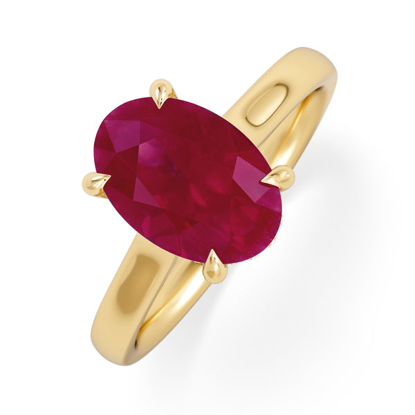 Amora Gem 2.00ct Oval Cut Lab Ruby Hidden Halo Engagement Ring in 18K Yellow Gold