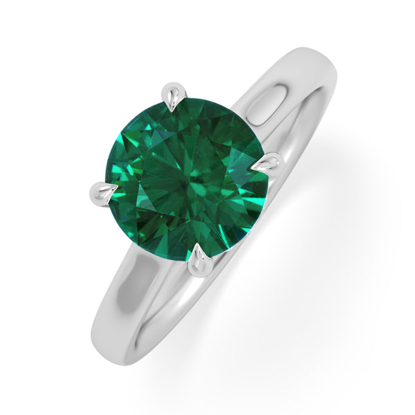 Amora Gem 2.00ct Round Cut Lab Emerald Hidden Halo Engagement Ring in 18K White Gold