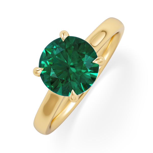 Amora Gem 2.00ct Round Cut Lab Emerald Hidden Halo Engagement Ring in 18K Yellow Gold