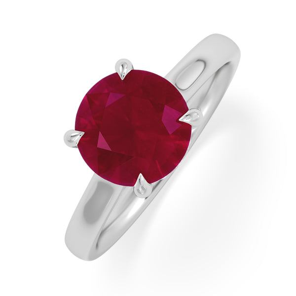 Amora Gem 2.00ct Round Cut Lab Ruby Hidden Halo Engagement Ring in 18K White Gold
