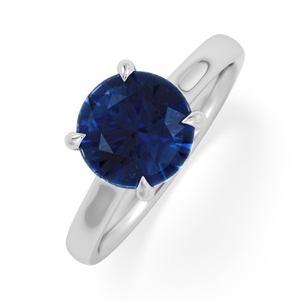 Amora Gem 2.00ct Round Cut Lab Sapphire Hidden Halo Engagement Ring in 18K White Gold