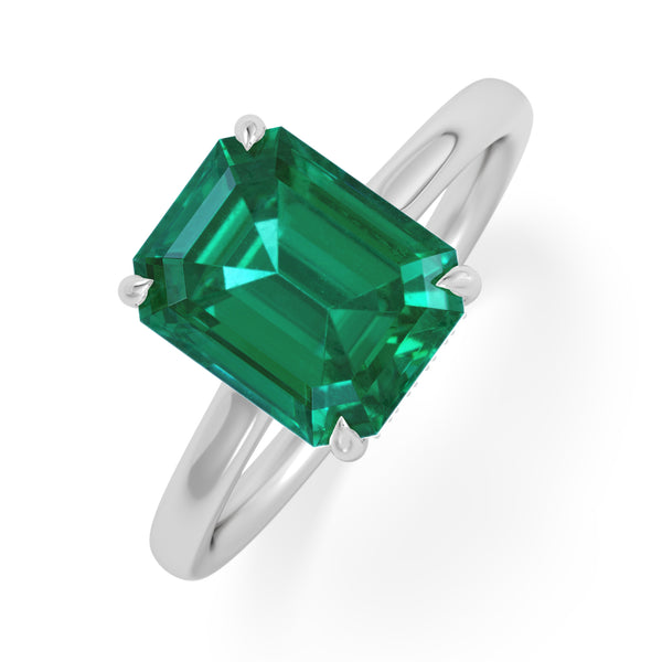 Amora Gem 2.50ct Emerald Cut Lab Hidden Halo Emerald Engagement Ring in 18K White Gold