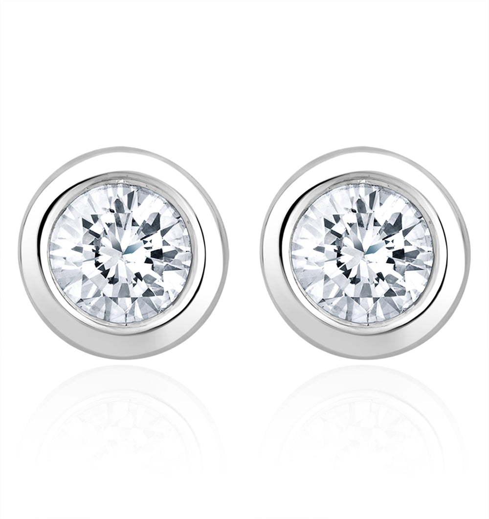 1.00ct Lab Diamond Rub Over Studs Earrings in 9K White Gold - 7.8mm G/VS
