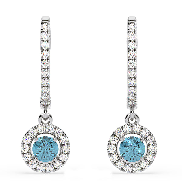 Ella Blue Lab Diamond 1.48ct Halo Drop Earrings in 18K White Gold - Elara Collection