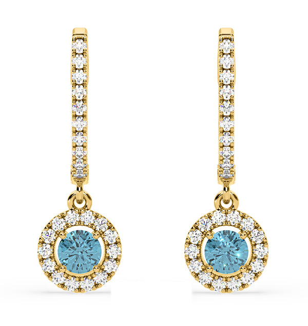 Ella Blue Lab Diamond 1.48ct Halo Drop Earrings in 18K Yellow Gold - Elara Collection