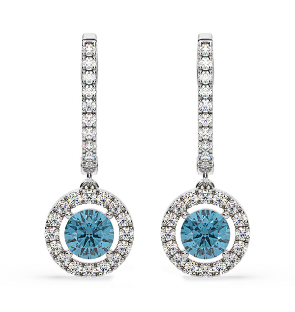Ella Blue Lab Diamond 2.60ct Halo Drop Earrings in 18K White Gold - Elara Collection