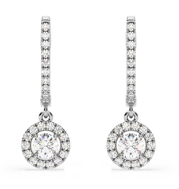Ella Lab Diamond Halo Drop Earrings 1.48ct in 18K White Gold F/VS1