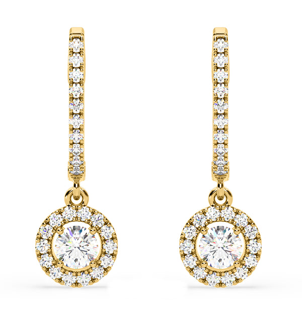 Ella Lab Diamond Halo Drop Earrings 1.48ct in 18K Yellow Gold F/VS1