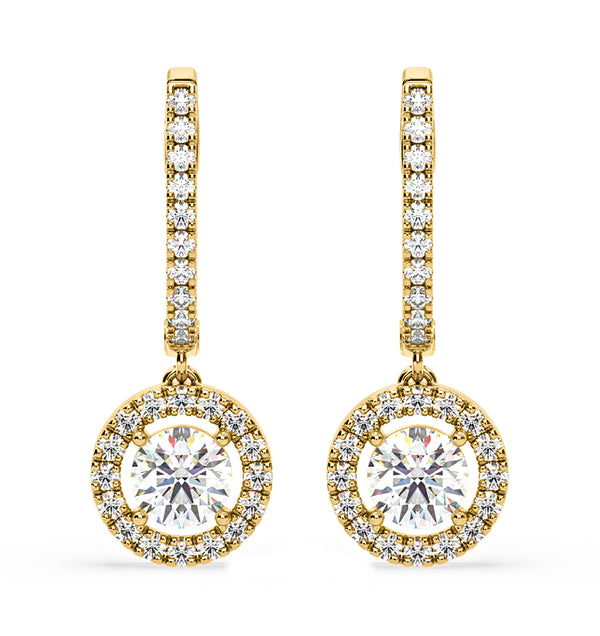Ella Lab Diamond Halo Drop Earrings 2.60ct in 18K Yellow Gold F/VS1