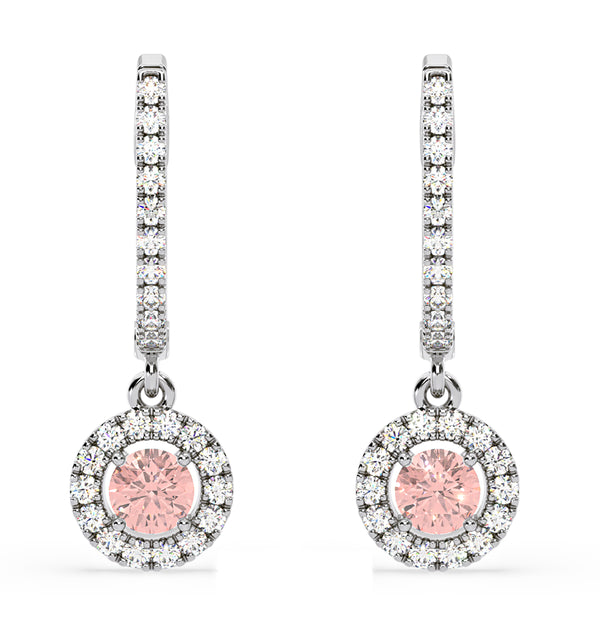 Ella Pink Lab Diamond 1.48ct Halo Drop Earrings in 18K White Gold - Elara Collection