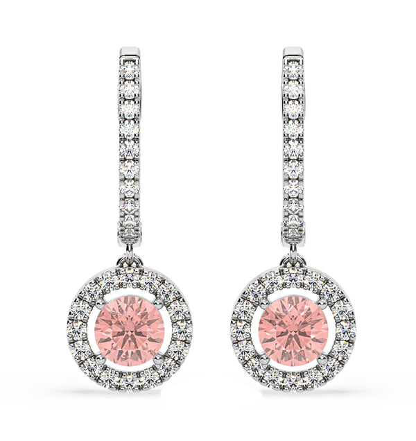 Ella Pink Lab Diamond 2.60ct Halo Drop Earrings in 18K White Gold - Elara Collection