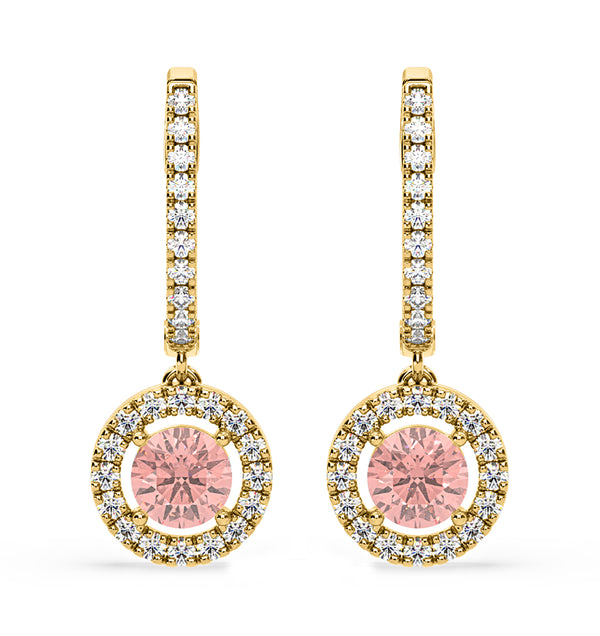 Ella Pink Lab Diamond 2.60ct Halo Drop Earrings in 18K Yellow Gold - Elara Collection