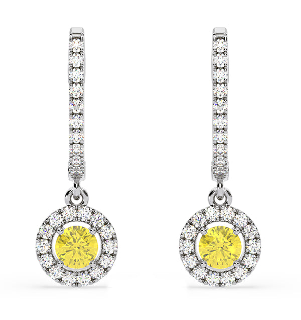 Ella Yellow Lab Diamond 1.48ct Halo Drop Earrings in 18K White Gold - Elara Collection