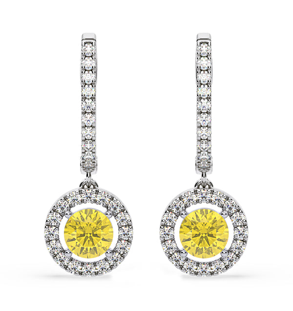 Ella Yellow Lab Diamond 2.60ct Halo Drop Earrings in 18K White Gold - Elara Collection