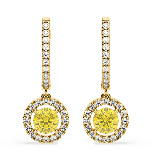 Ella Yellow Lab Diamond 2.60ct Halo Drop Earrings in 18K Yellow Gold - Elara Collection