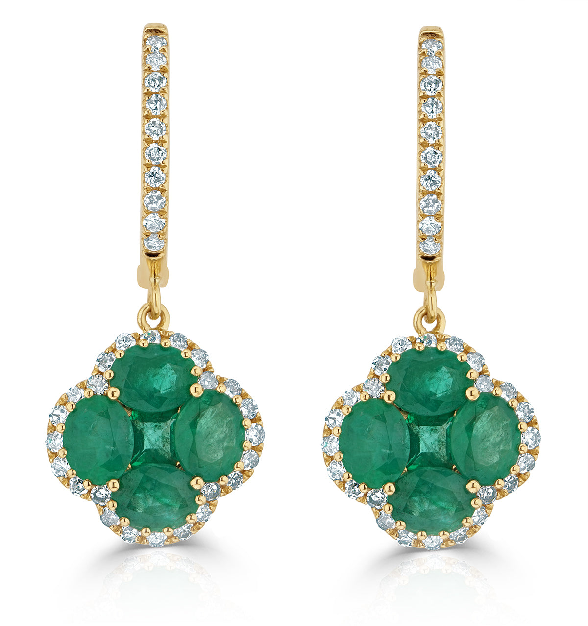 Alegria 2.05ct Emerald and Lab Diamond Earrings in 9K Yellow Gold