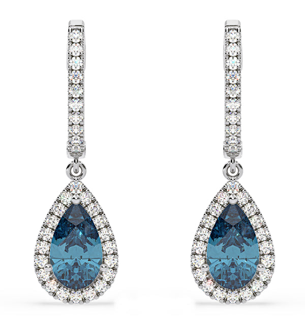 Diana Blue Lab Diamond 2.60ct Pear Halo Drop Earrings in 18K White Gold - Elara Collection