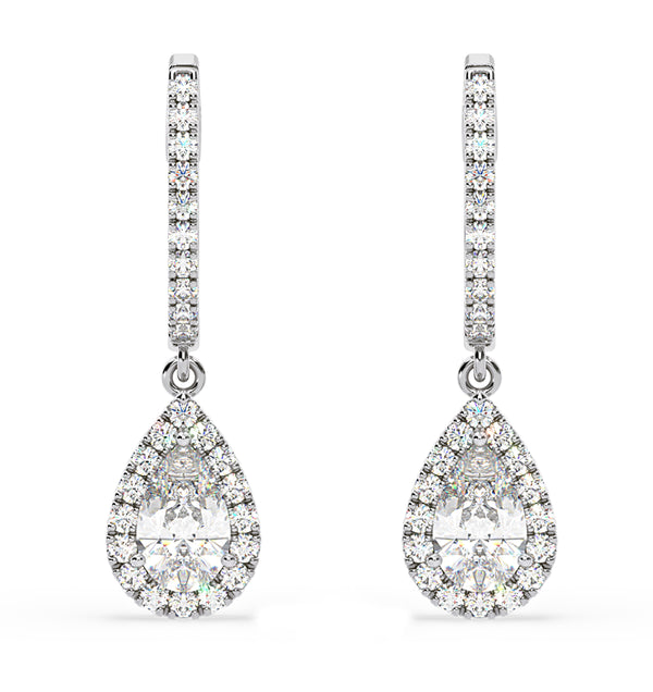Diana Pear Lab Diamond Halo Drop Earrings 1.48ct in 18K White Gold F/VS1